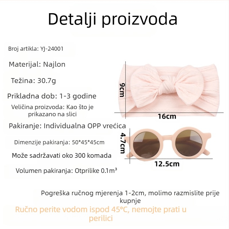 2 kom. europske i američke nove dječje trake za kosu, naočale, odijelo za bebe, široka žakard kapuljača, dječja najlonska traka za kosu s mašnom