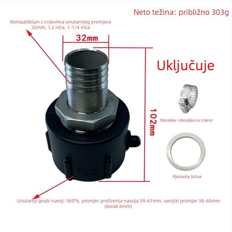 Otporni na kiseline i lužine, otporni na ulje, spojevi za bačve tone, spoj od nehrđajućeg čelika za bačve tone, reduktor od nehrđajućeg čelika 4 minute 6 minuta 1 inč 32