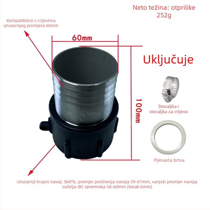 Otporni na kiseline i lužine, otporni na ulje, spojevi za bačve tone, spoj od nehrđajućeg čelika za bačve tone, reduktor od nehrđajućeg čelika 4 minute 6 minuta 1 inč 32