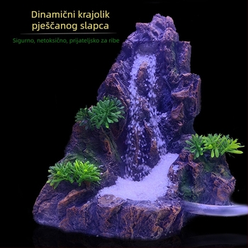 Kreativni krajolik velikog akvarija, kamenjar, živi pijesak, vodopad, imitacija planine, oblik prirodnog kamena, prirodni dinamični krajolik