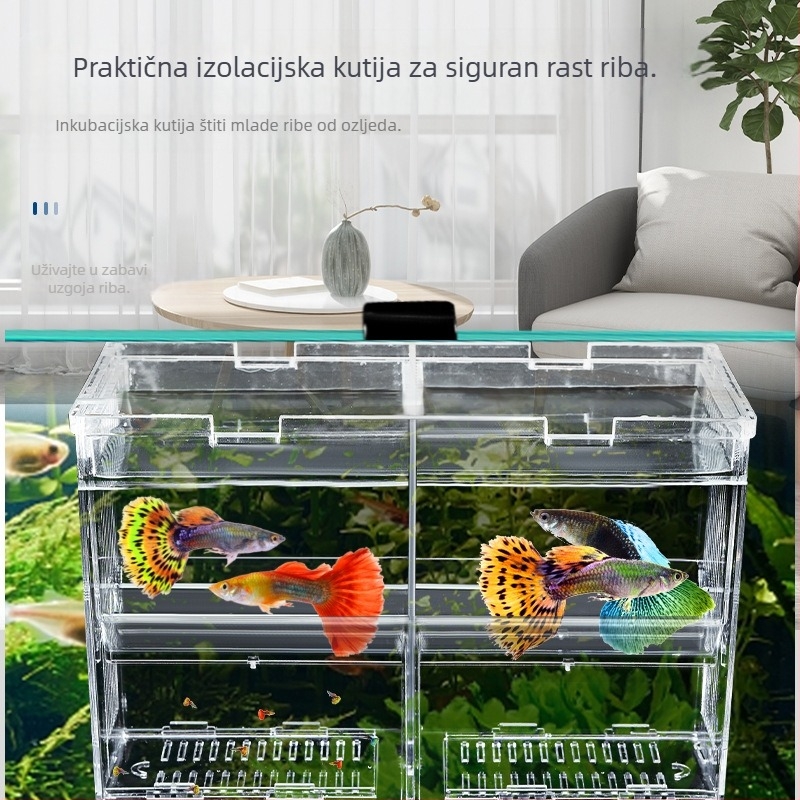 Kutija za izolaciju akvarija za inkubaciju riba, prozirna kutija za uzgoj s pumpnom pločom, kutija za izleganje akvarija, kutija za beta ribice, kutija za majku s udicom