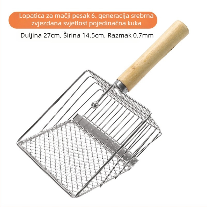 Lopata za mačji posip 6. generacije s dugom ručkom, metalna lopata za mačji posip od nehrđajućeg čelika, velika lopata za mačji izmet, službeni alat za čišćenje, tvornička izravna prodaja