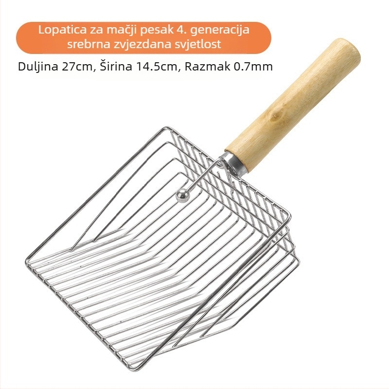 Lopata za mačji posip 6. generacije s dugom ručkom, metalna lopata za mačji posip od nehrđajućeg čelika, velika lopata za mačji izmet, službeni alat za čišćenje, tvornička izravna prodaja