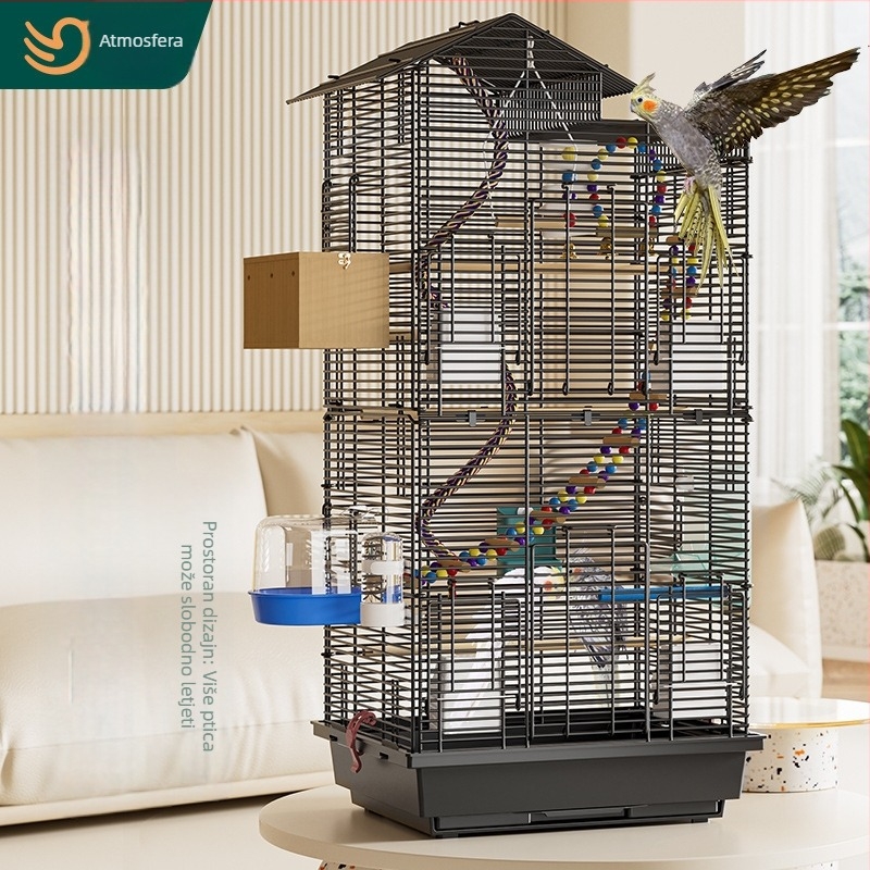 Kavez za papige, veliki prostorni žičani kućni ukrasni Xuanfeng božur, dvokatna vila, ekstra veliki horizontalni žičani metalni kavez
