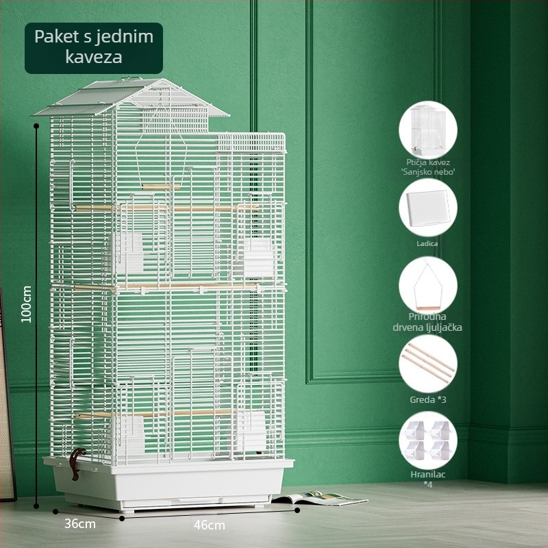 Kavez za papige, veliki prostorni žičani kućni ukrasni Xuanfeng božur, dvokatna vila, ekstra veliki horizontalni žičani metalni kavez