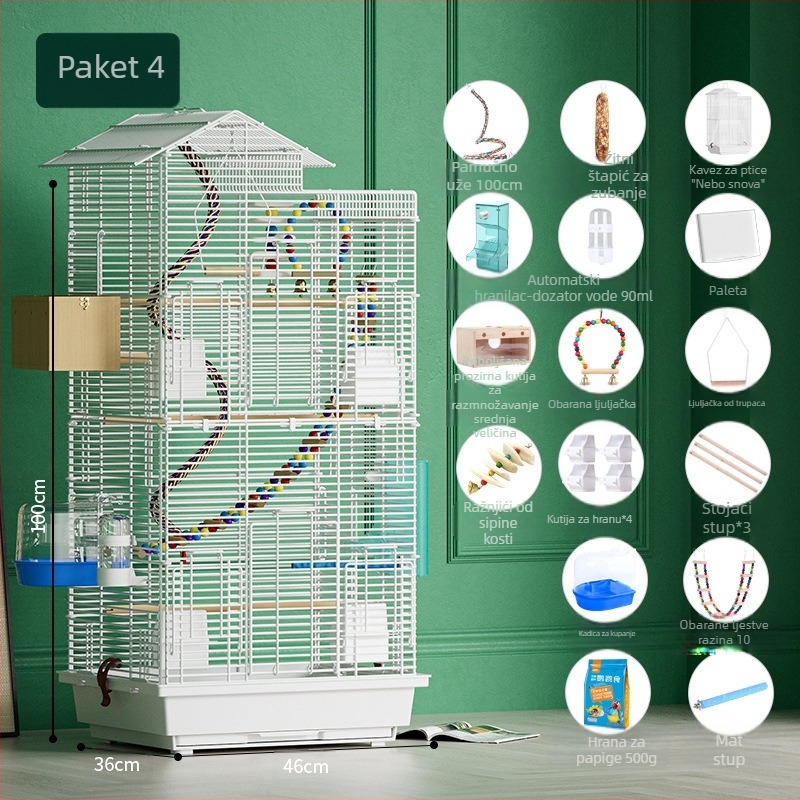 Kavez za papige, veliki prostorni žičani kućni ukrasni Xuanfeng božur, dvokatna vila, ekstra veliki horizontalni žičani metalni kavez