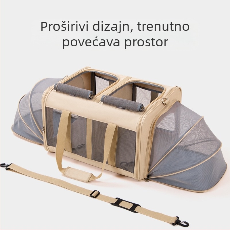 Torba za mačke, izlazna prijenosna, proširiva torba za dvije mačke, izolirana sklopiva torba za kućne ljubimce preko ramena
