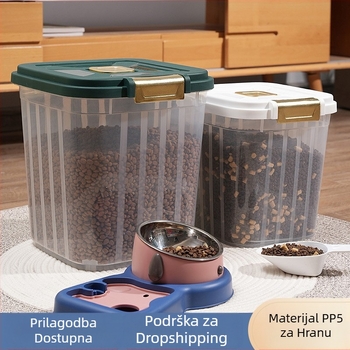 Kanta za mačju hranu velikog kapaciteta 30 kg, zatvorena, otporna na vlagu, hrana za mačke i pse, otporna na insekte, prozirna kanta za pohranu