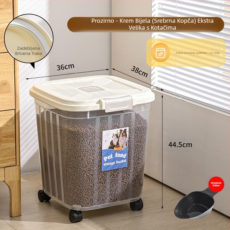 Kanta za mačju hranu velikog kapaciteta 30 kg, zatvorena, otporna na vlagu, hrana za mačke i pse, otporna na insekte, prozirna kanta za pohranu