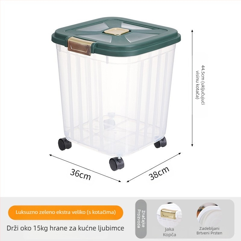 Kanta za mačju hranu velikog kapaciteta 30 kg, zatvorena, otporna na vlagu, hrana za mačke i pse, otporna na insekte, prozirna kanta za pohranu