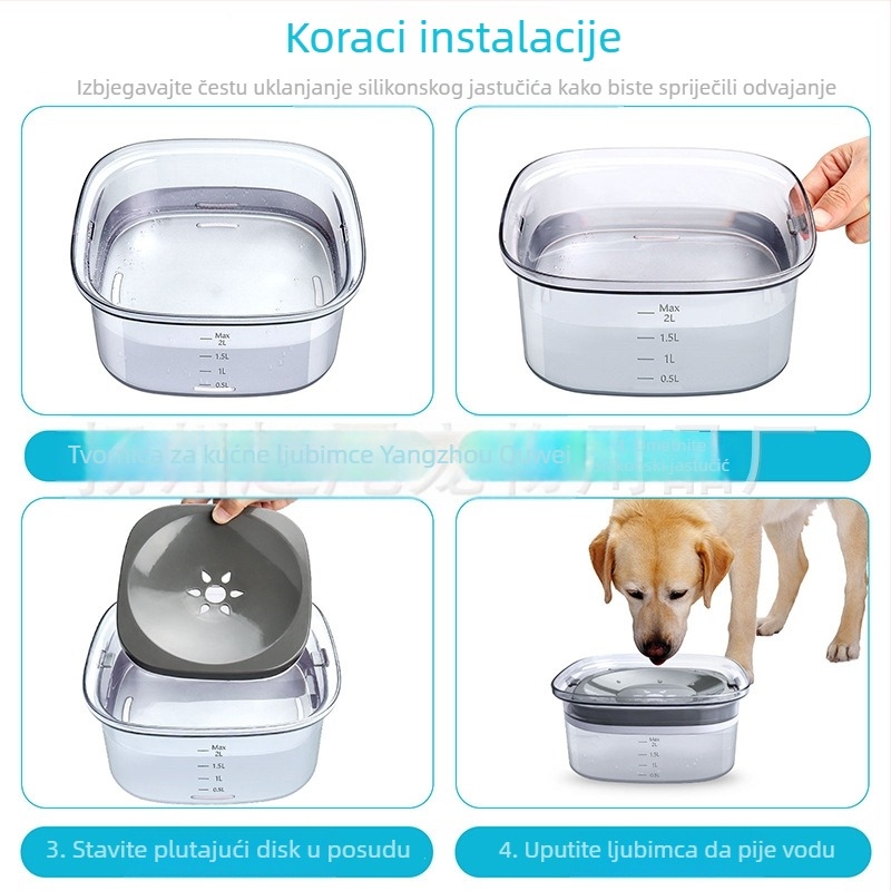 Amazon Hot Sale Prozirna zdjela za vodu za kućne ljubimce velikog kapaciteta, bez mokrih usta, zdjela za vodu za mačke i pse, plutajuća zdjela za hranu i pribor za jelo
