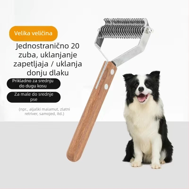 Češalj za pse, zlatni češalj za dlake s plišanim čvorovima, češalj za otvaranje čvorova, češalj protiv čvorova, češalj za kućne ljubimce