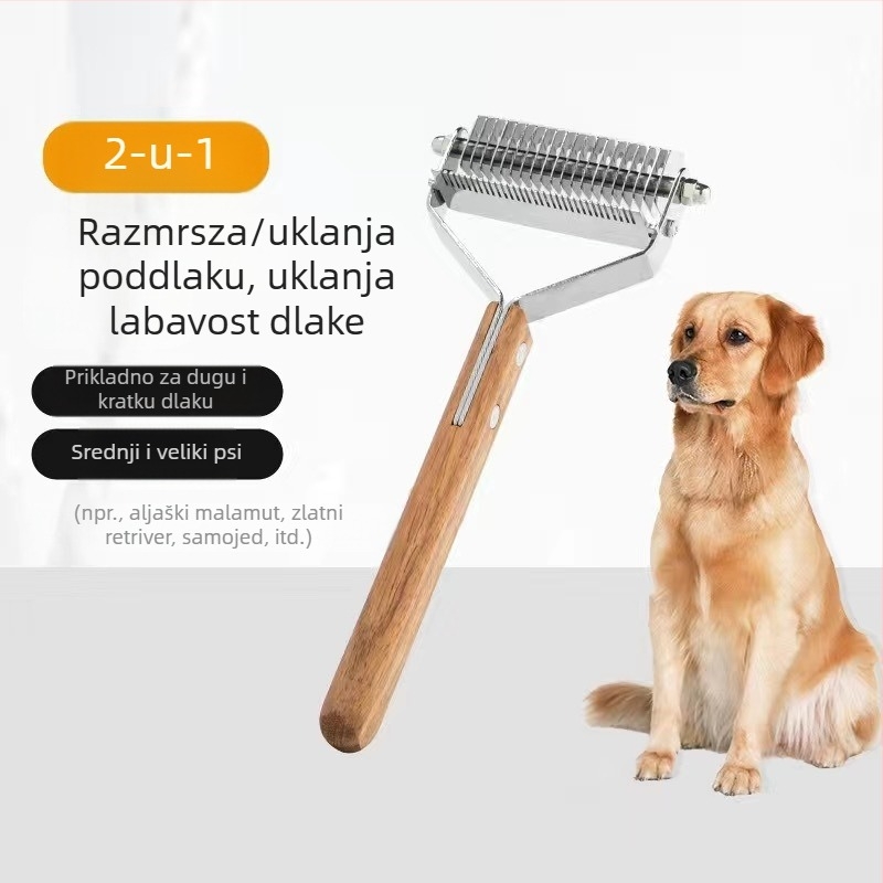 Češalj za pse, zlatni češalj za dlake s plišanim čvorovima, češalj za otvaranje čvorova, češalj protiv čvorova, češalj za kućne ljubimce