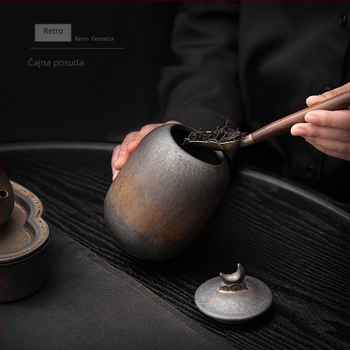 Pozlaćena stara limenka za čaj, kineska kamenina, zatvorena limenka za pohranu, retro keramička limenka, mala limenka za čaj, antikno skladište čaja Pu'er
