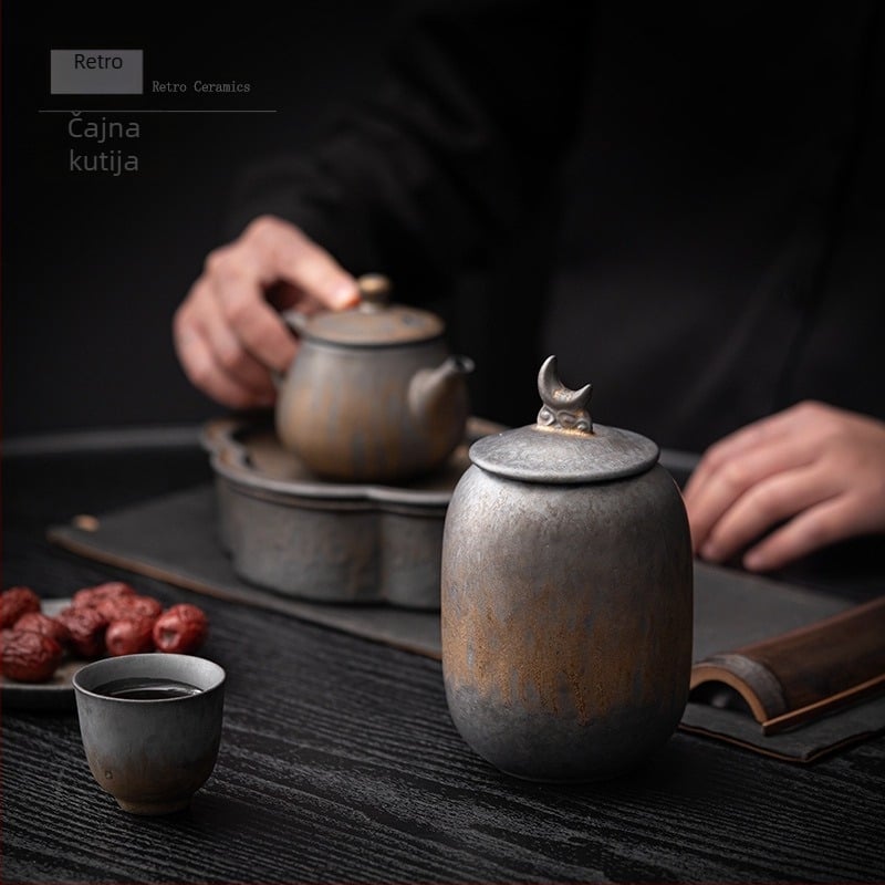 Pozlaćena stara limenka za čaj, kineska kamenina, zatvorena limenka za pohranu, retro keramička limenka, mala limenka za čaj, antikno skladište čaja Pu'er