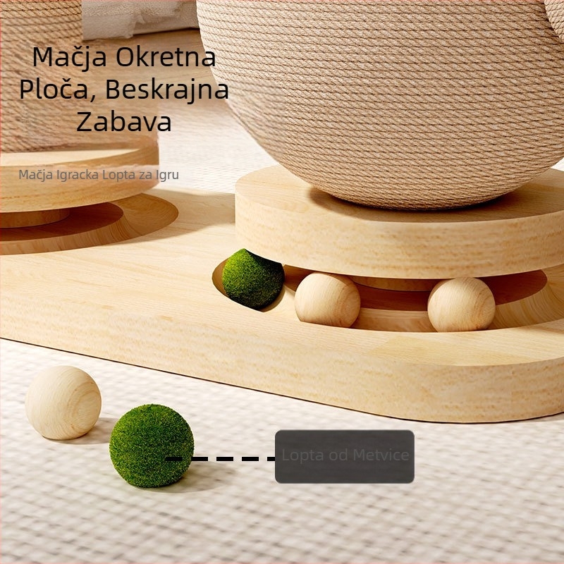 Okretni stol za mačke od punog drva kokosovog drveta Stupac za grebanje mačaka Zabavni štapić za mačke Ploča za grebanje mačaka Izdržljiva igračka za mačke od sisala Penjanje za mačke Preko granice