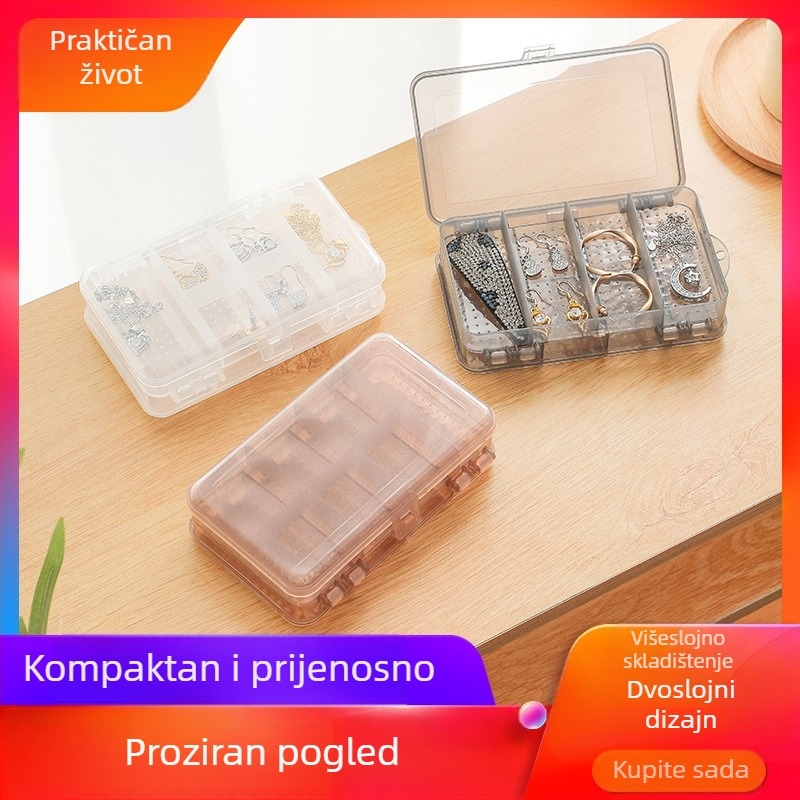 Lagana luksuzna kutija za nakit s dva sloja, podijeljena, prozirna kutija za pohranu nakita za naušnice, praktična dvostrana mini kutija za pohranu s 10 rešetki