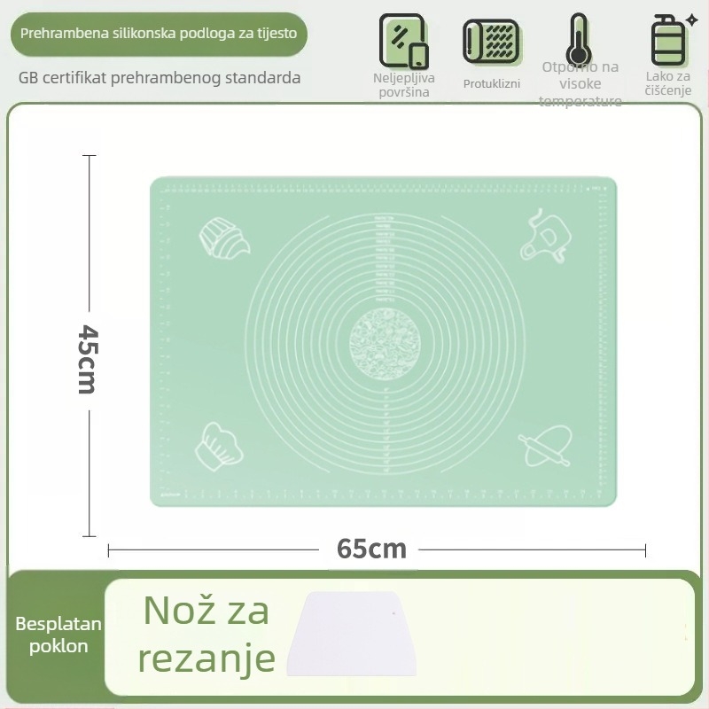 Silikonska podloga za miješenje, prehrambena podloga za kućanstvo, valjanje rezanaca i podloga za ploče, neklizajuća daska za izradu velikih knedli za kuhinju