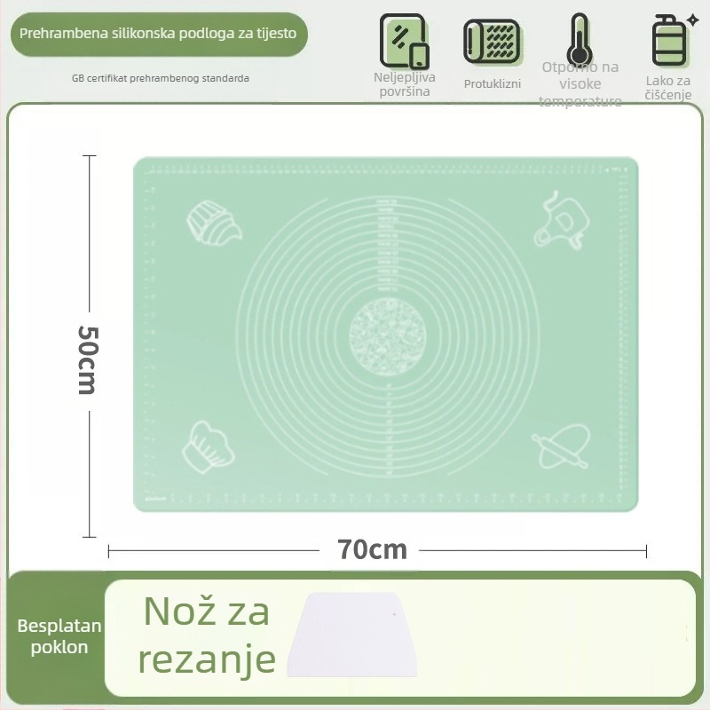 Silikonska podloga za miješenje, prehrambena podloga za kućanstvo, valjanje rezanaca i podloga za ploče, neklizajuća daska za izradu velikih knedli za kuhinju