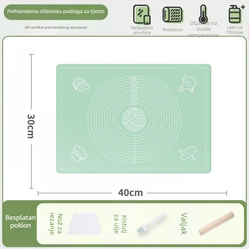 Silikonska podloga za miješenje, prehrambena podloga za kućanstvo, valjanje rezanaca i podloga za ploče, neklizajuća daska za izradu velikih knedli za kuhinju