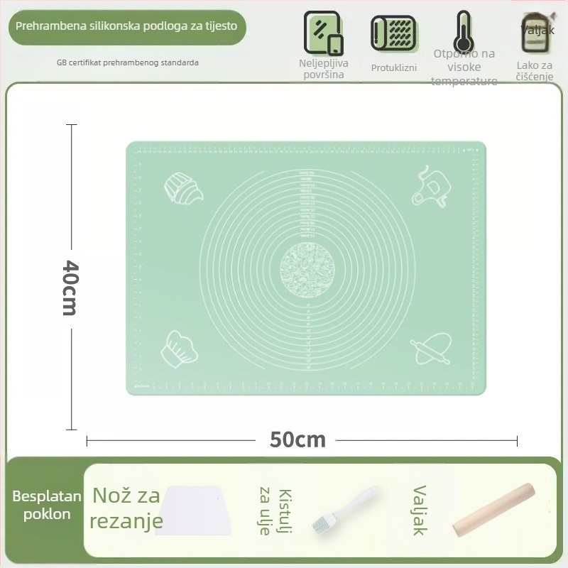 Silikonska podloga za miješenje, prehrambena podloga za kućanstvo, valjanje rezanaca i podloga za ploče, neklizajuća daska za izradu velikih knedli za kuhinju