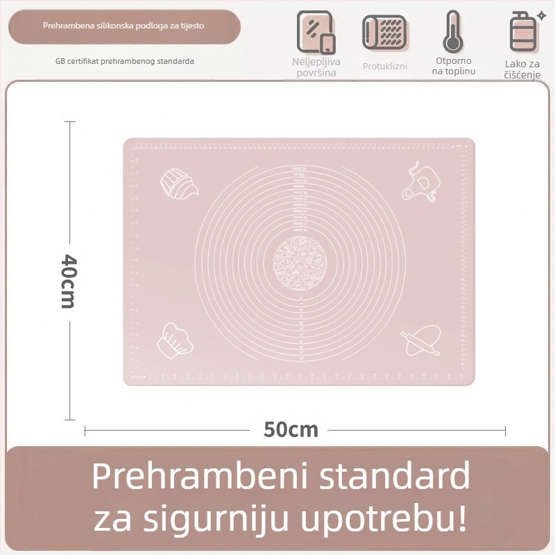 Silikonska podloga za miješenje, prehrambena podloga za kućanstvo, valjanje rezanaca i podloga za ploče, neklizajuća daska za izradu velikih knedli za kuhinju