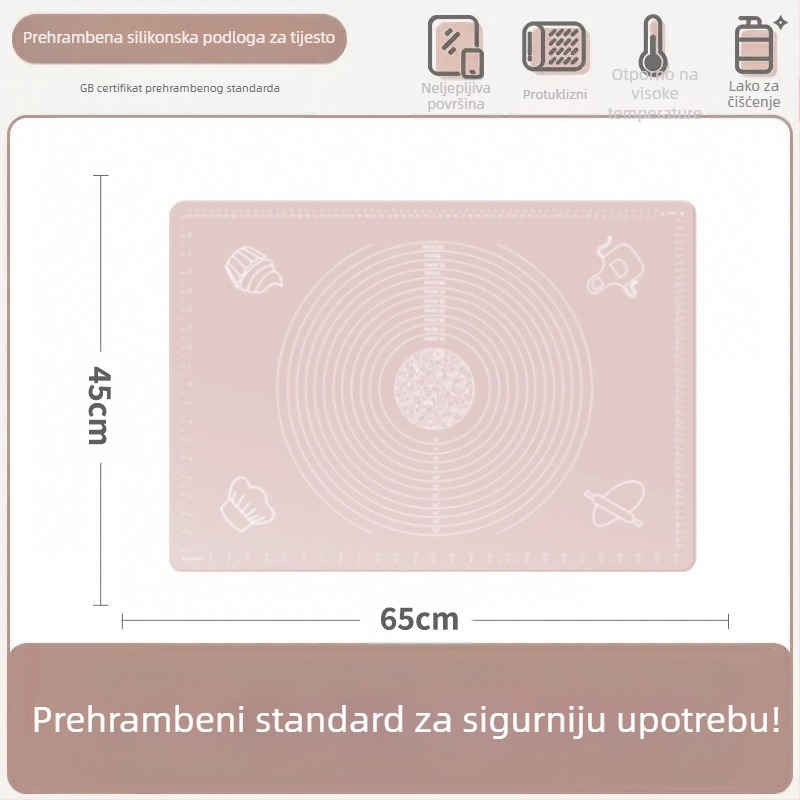 Silikonska podloga za miješenje, prehrambena podloga za kućanstvo, valjanje rezanaca i podloga za ploče, neklizajuća daska za izradu velikih knedli za kuhinju