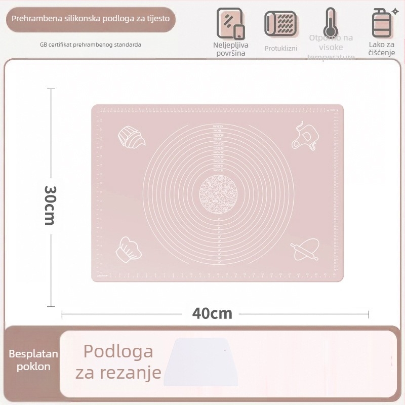 Silikonska podloga za miješenje, prehrambena podloga za kućanstvo, valjanje rezanaca i podloga za ploče, neklizajuća daska za izradu velikih knedli za kuhinju