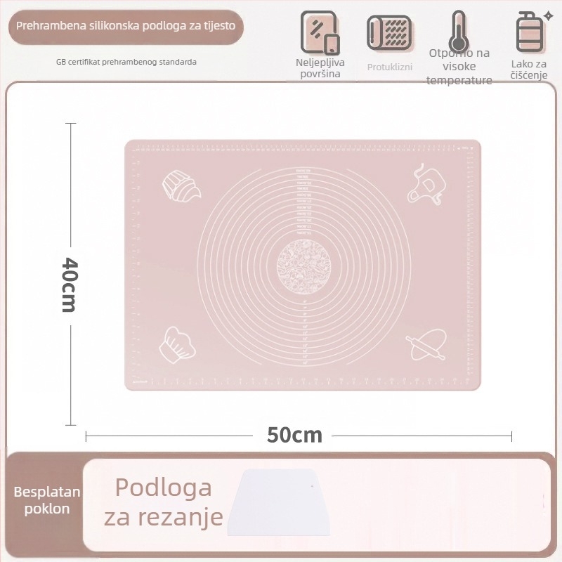 Silikonska podloga za miješenje, prehrambena podloga za kućanstvo, valjanje rezanaca i podloga za ploče, neklizajuća daska za izradu velikih knedli za kuhinju
