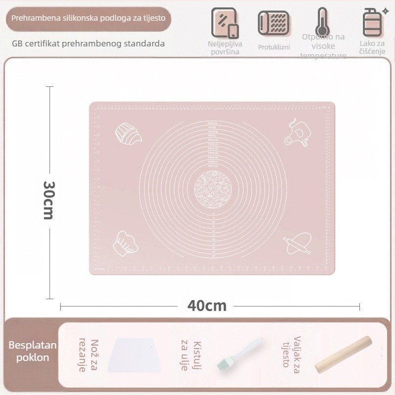 Silikonska podloga za miješenje, prehrambena podloga za kućanstvo, valjanje rezanaca i podloga za ploče, neklizajuća daska za izradu velikih knedli za kuhinju