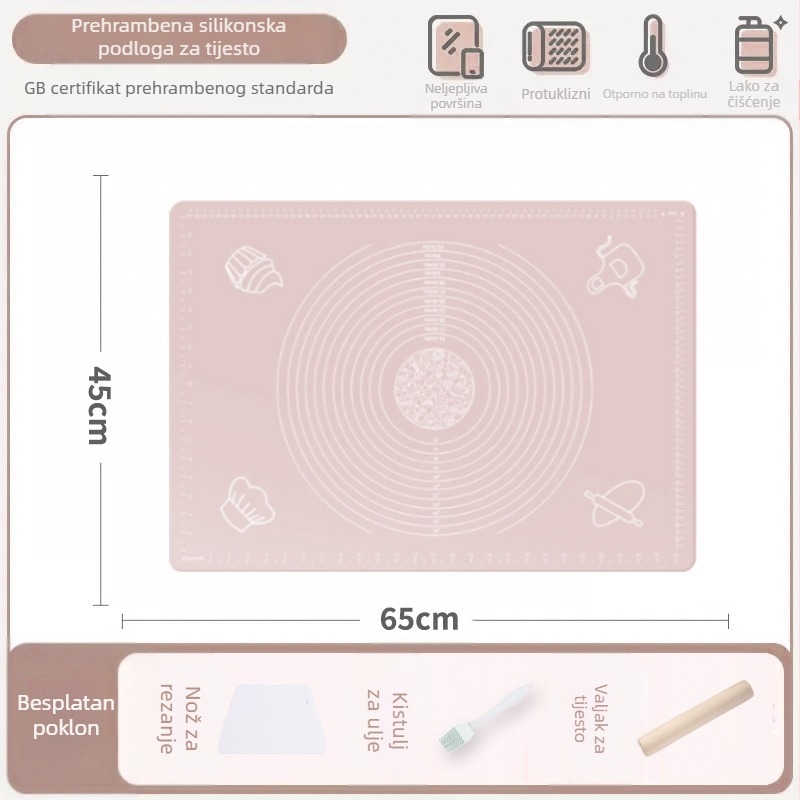Silikonska podloga za miješenje, prehrambena podloga za kućanstvo, valjanje rezanaca i podloga za ploče, neklizajuća daska za izradu velikih knedli za kuhinju
