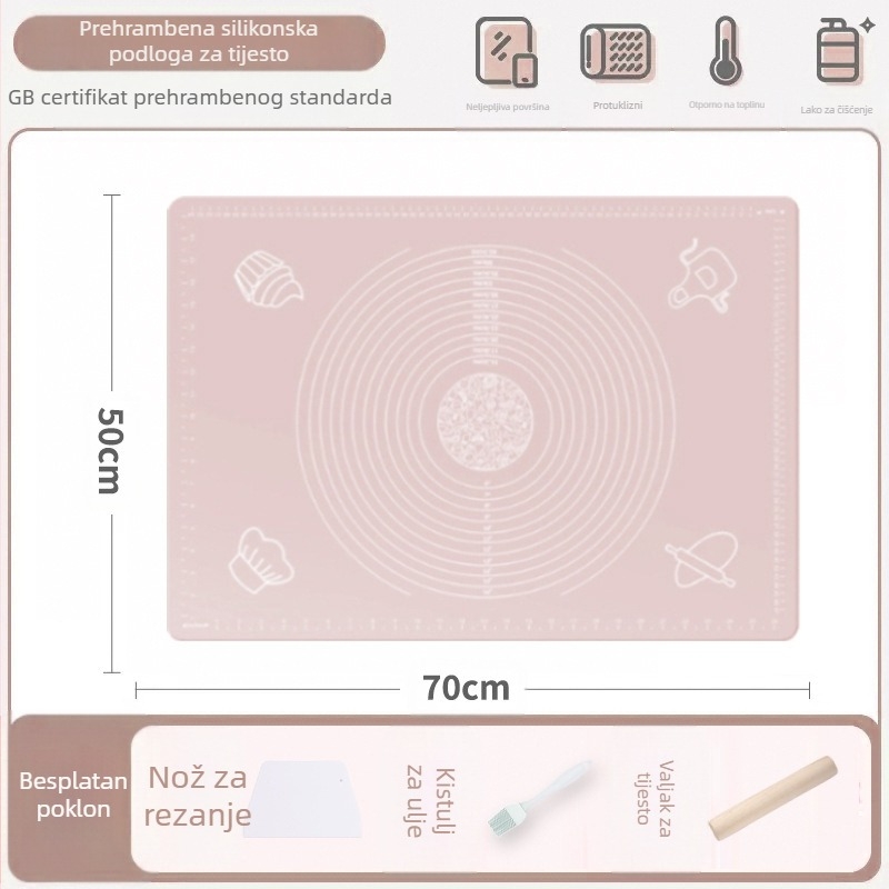Silikonska podloga za miješenje, prehrambena podloga za kućanstvo, valjanje rezanaca i podloga za ploče, neklizajuća daska za izradu velikih knedli za kuhinju
