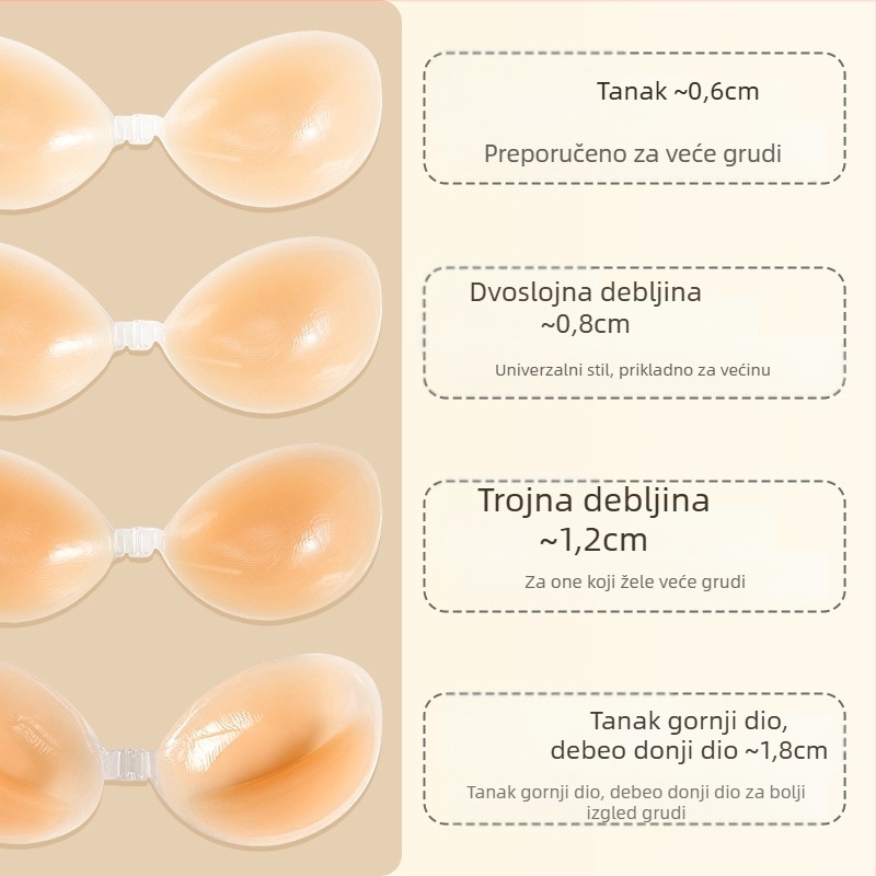 Silikonski flaster za grudi za žene, nevidljivi grudnjak od silikona, zadebljani push-up flaster za grudi, donje rublje bez naramenica, silikonski grudnjak na zalihi