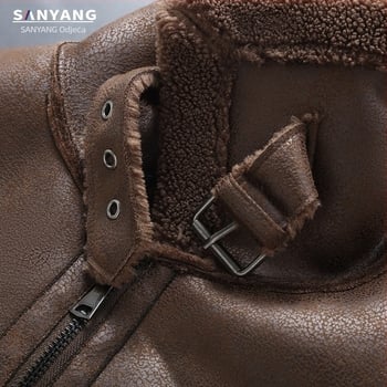 Zimska jakna od brušene kože s integriranim flisom, zadebljana kožna jakna za muškarce, od janjećeg krzna za motocikle na veliko