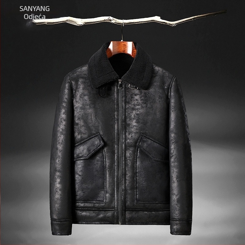 Zimska jakna od brušene kože s integriranim flisom, zadebljana kožna jakna za muškarce, od janjećeg krzna za motocikle na veliko
