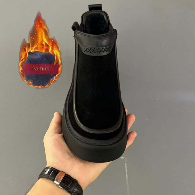 Muške cipele za jesen i zimu 2025., nove niske ležerne kožne cipele s debelim potplatom, svestrane martin čizme, kratke čizme, pamučne cipele s flis podstavom za muškarce