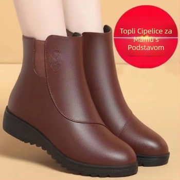 Majčine cipele, kratke čizme od mekane kože, pamučne cipele s mekim dnom, kožne cipele s flis podstavom za srednje i starije osobe, nove zimske čizme, ravne ženske čizme većih veličina
