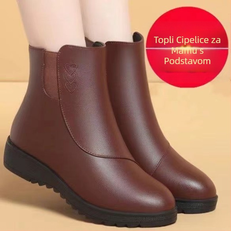 Majčine cipele, kratke čizme od mekane kože, pamučne cipele s mekim dnom, kožne cipele s flis podstavom za srednje i starije osobe, nove zimske čizme, ravne ženske čizme većih veličina