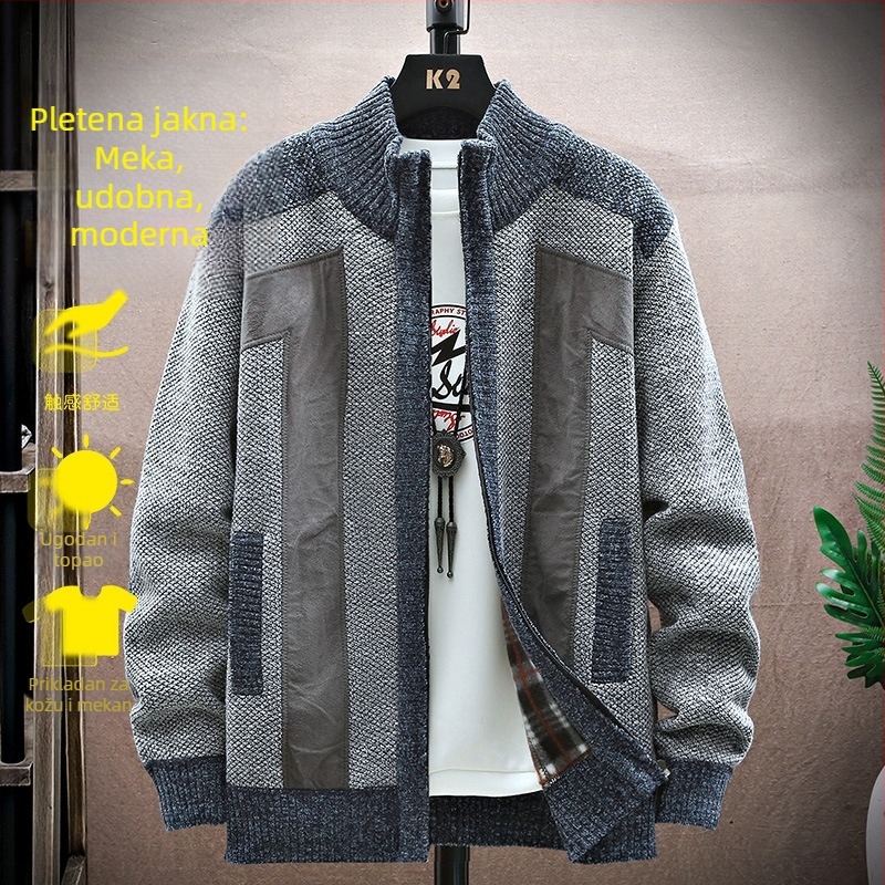 Zimski novi muški dolčevit kardigan s patentnim zatvaračem, moderna muška odjeća, zadebljana pletena jakna za muškarce