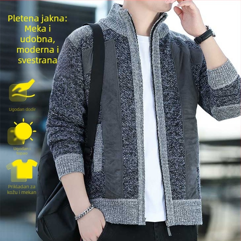 Zimski novi muški dolčevit kardigan s patentnim zatvaračem, moderna muška odjeća, zadebljana pletena jakna za muškarce