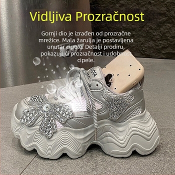 Proljetne cipele Torre za žene iz 2025. s cirkonima, nove ležerne ženske cipele s debelim potplatom za povećanje visine, male muške cipele s platformom i dijamantima