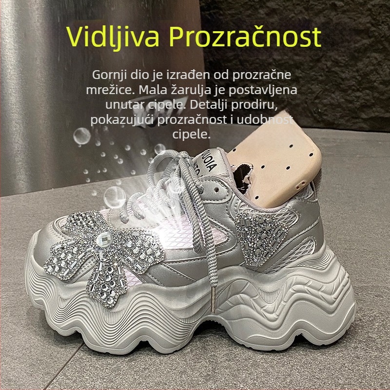 Proljetne cipele Torre za žene iz 2025. s cirkonima, nove ležerne ženske cipele s debelim potplatom za povećanje visine, male muške cipele s platformom i dijamantima