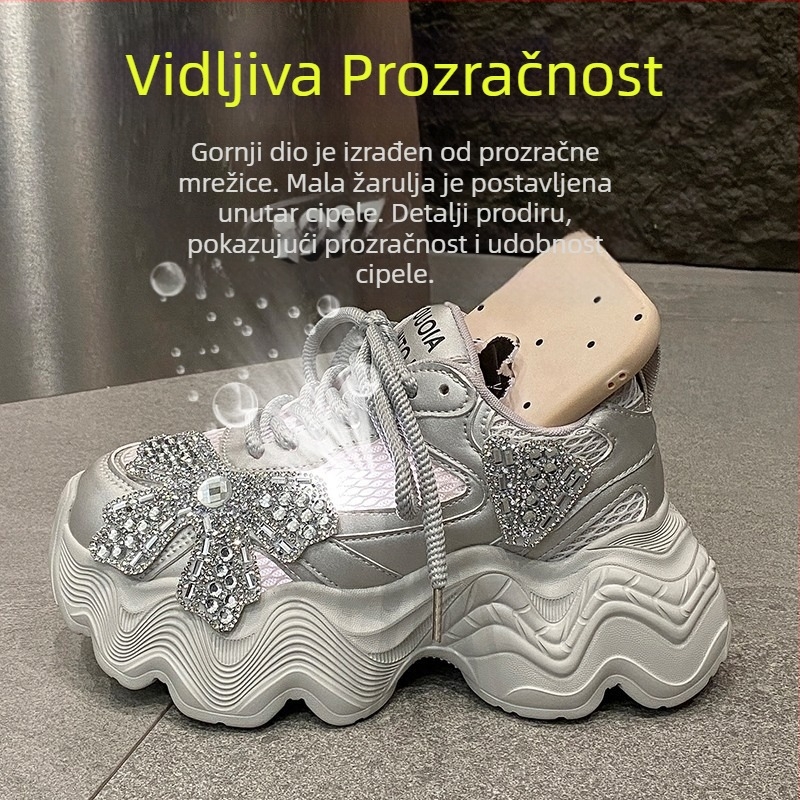 Proljetne cipele Torre za žene iz 2025. s cirkonima, nove ležerne ženske cipele s debelim potplatom za povećanje visine, male muške cipele s platformom i dijamantima