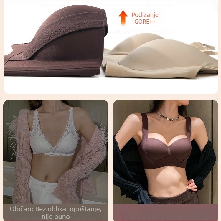 Ženski grudnjak za male prsa, push-up, velike, protiv opuštanja, podesiv za spuštene grudi, bez čeličnih prstenova, bez tragova