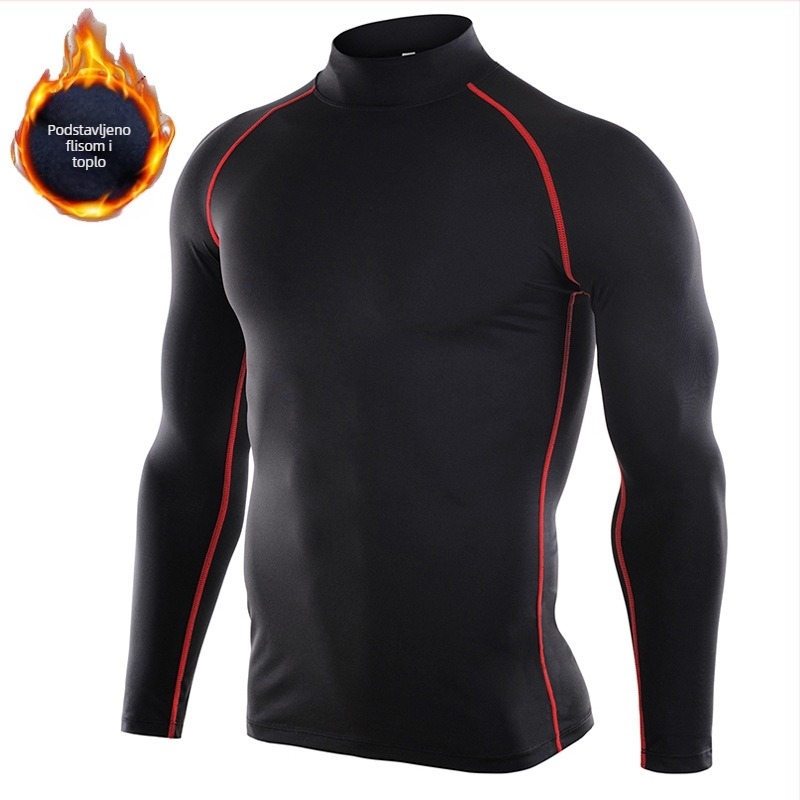 Jesenski i zimski sportski bodi za muškarce, dolčevita dugih rukava, baršunasta topla elastična, brzosušeća fitness trčanje baza kompresijska odjeća
