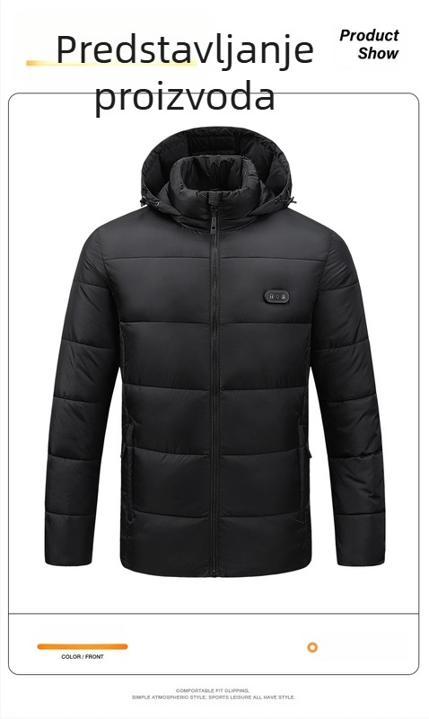 Prekogranična nova grijana jakna s pamučnom podstavom i kapuljačom, USB inteligentna konstantna temperatura grijane jakne s pamučnom podstavom za vanjsku upotrebu za muškarce i žene, topla električna jakna s pamučnom podstavom