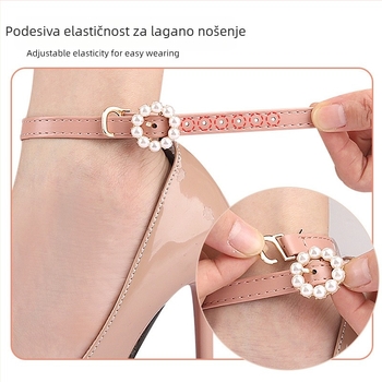 Cipele s visokom petom, okrugla biserna kopča s čipkom, zaštita od pada, peta oko gležnja, biserna čipkasta traka za cipele s otpornom na pad