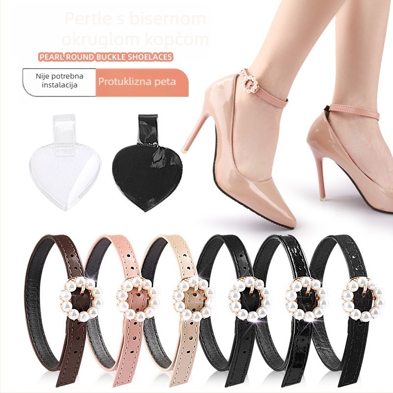 Cipele s visokom petom, okrugla biserna kopča s čipkom, zaštita od pada, peta oko gležnja, biserna čipkasta traka za cipele s otpornom na pad