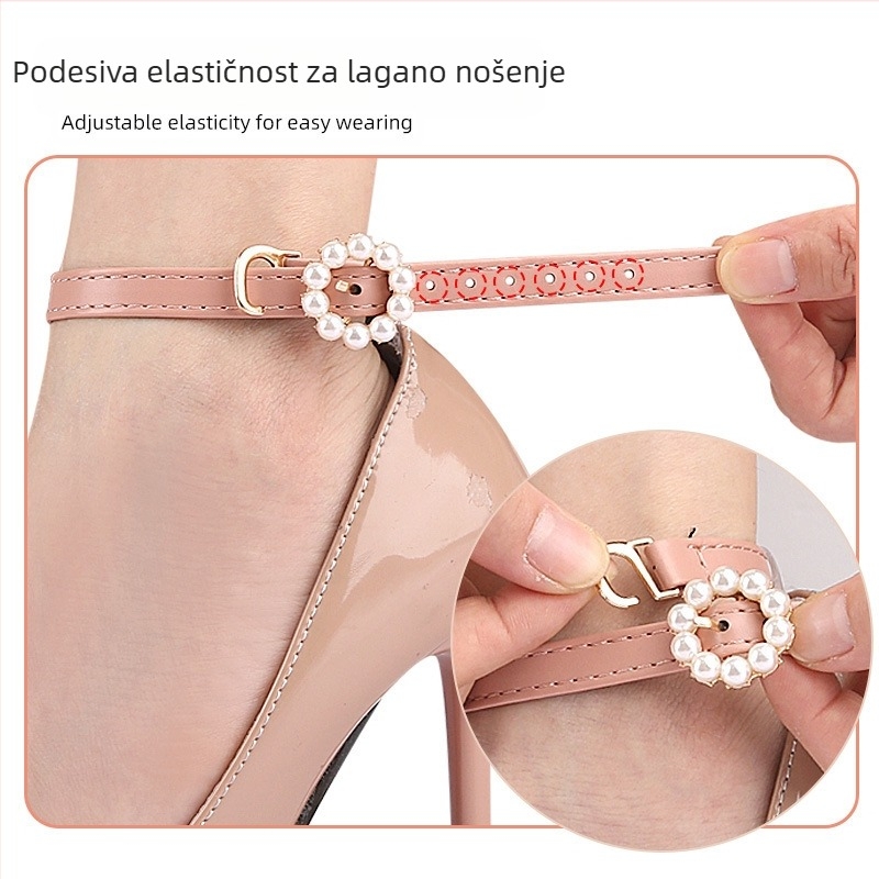 Cipele s visokom petom, okrugla biserna kopča s čipkom, zaštita od pada, peta oko gležnja, biserna čipkasta traka za cipele s otpornom na pad