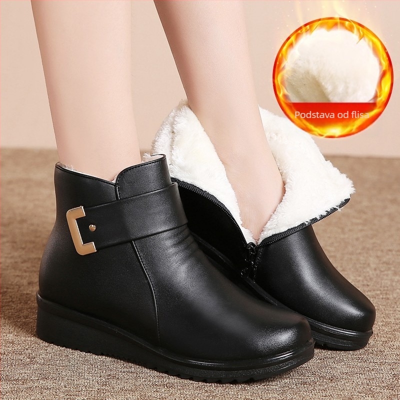 Majčine cipele za žene 2024. Zima, nove flisom podstavljene zadebljane ravne kratke čizme za žene srednje i starije dobi, tople martin čizme za žene starije dobi